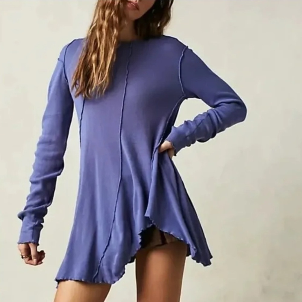 We The Free | Free People Full Swing Tunic Top in Blue | NWOT
